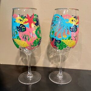 Lilly Pulitzer Tropical Pattern Wine Glasses
